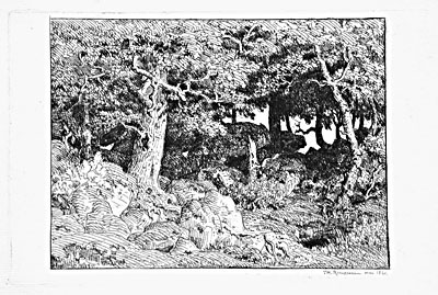 Rousseau Print: Oak Trees in the Rocks