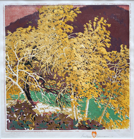 Gustave Baumann color woodcut: Autumnal Glory.