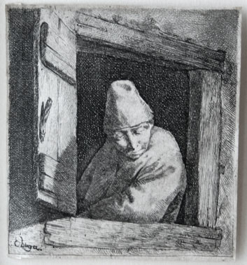Cornelis Bega etching: The Peasant at a Window.