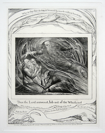 William Blake: Plate 13, "Then the Lord answered Job out of the Whirlwind." Engraving from complete set of illustrations to the Book of Job.