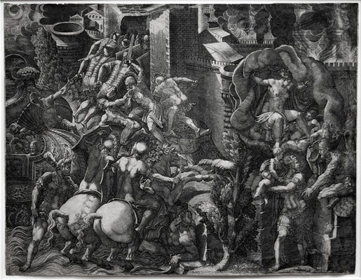 Giorgio Ghisi engraving: The Fall of Troy and the Escape of Aeneas.