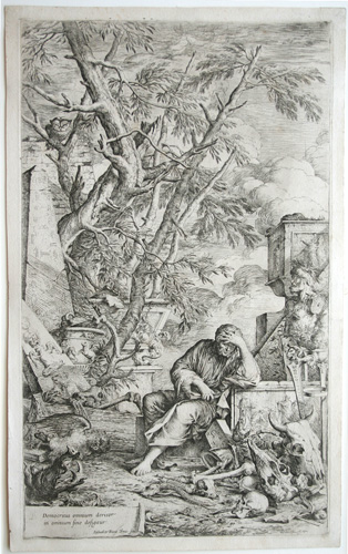 Salvator Rosa etching and drypoint: Democritus in Meditation.