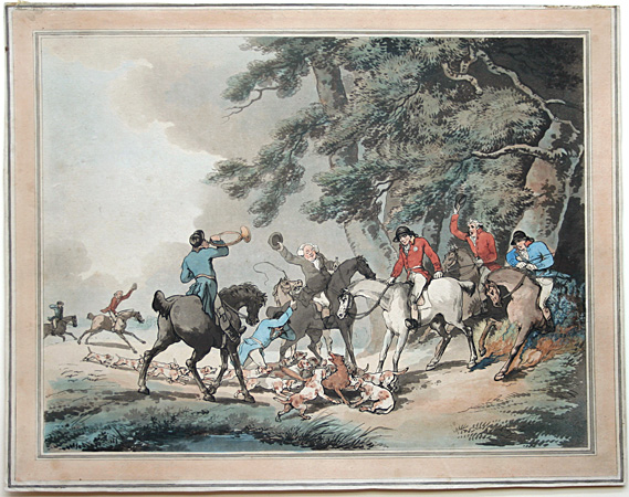 Thomas Rowlandson hand-colored etching: The Death of the Fox.