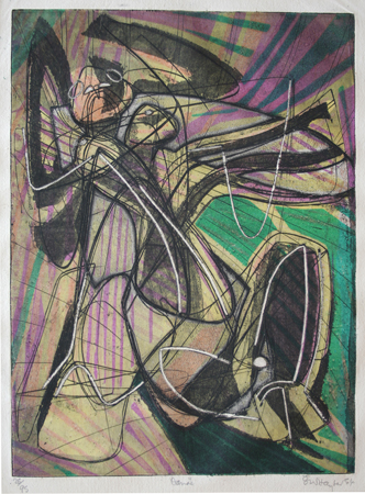 Stanley William Hayter: Danae. Intaglio print in four colors.