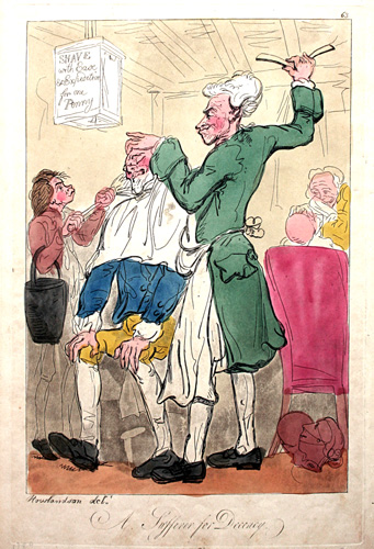 Thomas Rowlandson: A Sufferer for Decency. 1789. Hand-colored etching and aquatint.